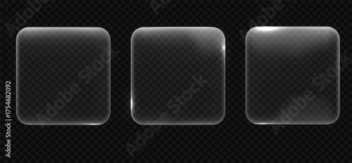 Glass buttons glowing frames. Transparent vector interface futuristic elements