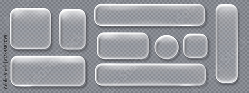 White liquid glass vector buttons. UI glowing interface element with blur effect. Modern web design.