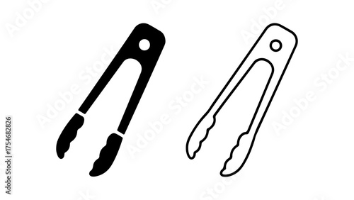 Kitchen tongs outline and solid with transparent background