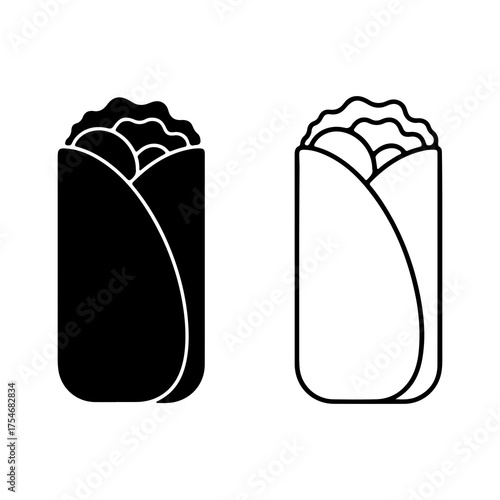 Shawarma wraps outline and solid with transparent background