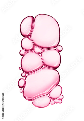 Clear pink cosmetic gel serum oil bubble texture isolated on white background Hyaluronic skin care moisturizer product sample with bubbles macro