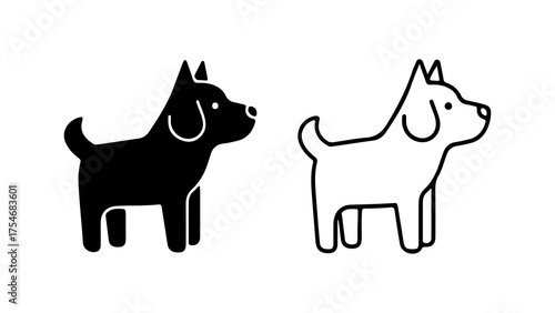 Dog icons with outline and solid fill with transparent background