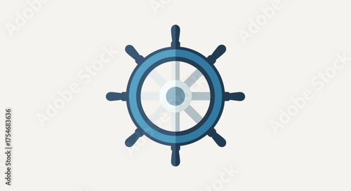 Blue Ship Wheel Icon on White Background.