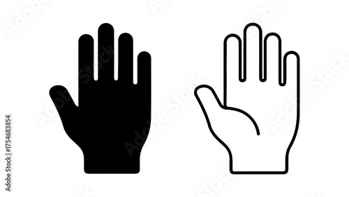 Hand icons with outline and solid fill with transparent background
