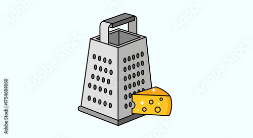 Cheese Grater with a Block of Cheese Kitchen Utensil.