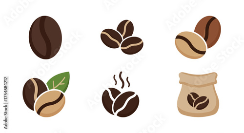 Collection of coffee beans in various forms and stages.