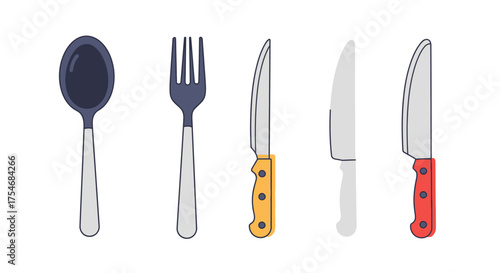 Collection of various kitchen utensils including spoons, forks, and knives.