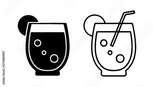 Refreshing drinks with citrus and straw with transparent background