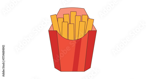 Crispy Golden French Fries in Red Carton Illustration.