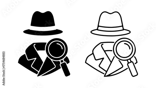 Detective with magnifying glass with transparent background