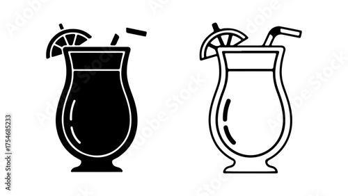 Tropical cocktail glass with orange slice with transparent background