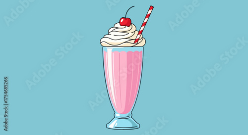 Delicious Pink Milkshake with Whipped Cream and Cherry Topping.