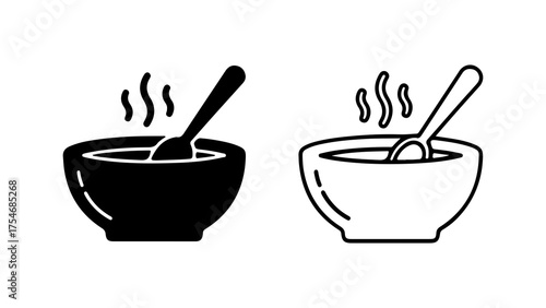 Hot soup bowl with spoon with transparent background