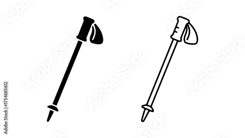 Hiking poles outline with transparent background