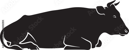 Silhouette of a black cow lying down peaceful farm animal silhouette isolated