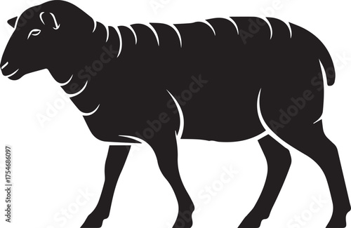 Silhouette of a domestic ram standing profile view simple animal graphic representation