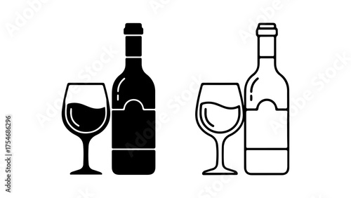 Wine bottle and glass with transparent background