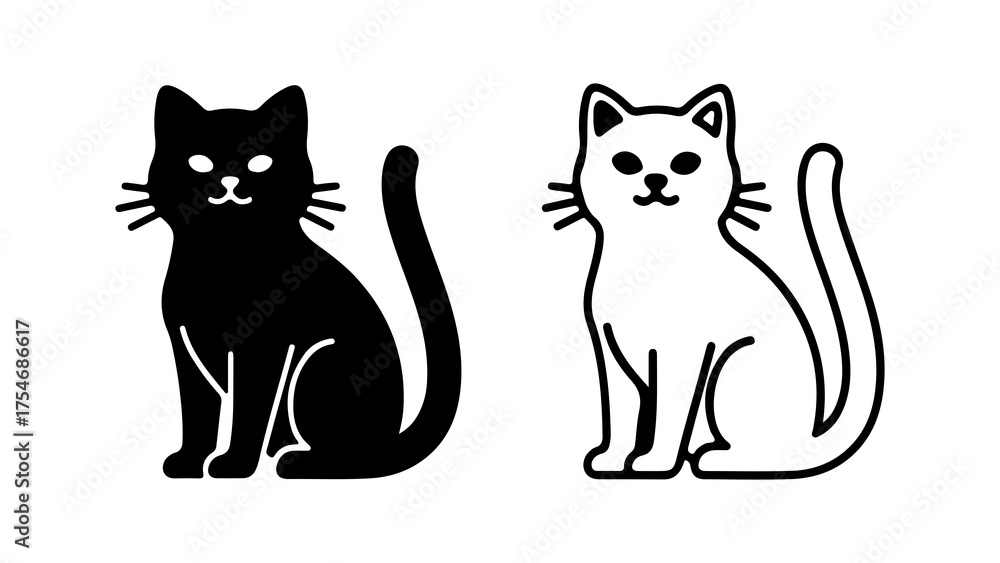 Fototapeta premium Black and white cats with transparent background
