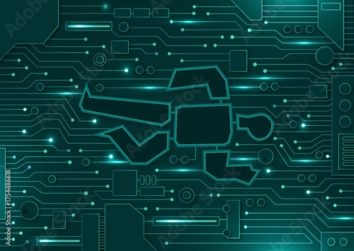 Conceptual illustration showing a human figure integrated into a glowing circuit board. The artwork represents the growing fear of artificial intelligence replacing people in work and everyday life. I