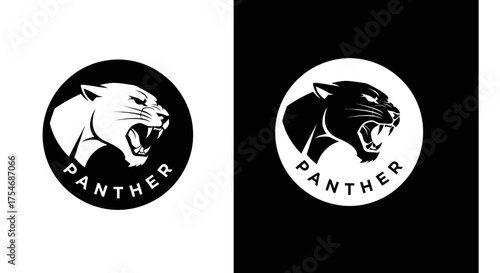 Panther head logo design, black and white