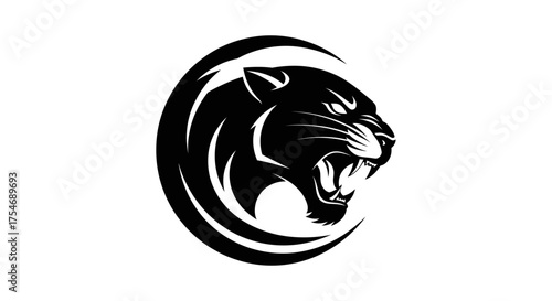 Black panther head in a circle vector art