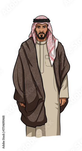 Illustration of a distinguished Middle Eastern man dressed in traditional attire, showcasing cultural heritage