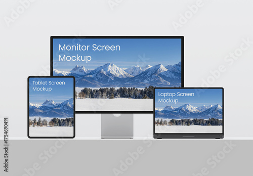 Monitor Laptop and Tablet Screen Mockup