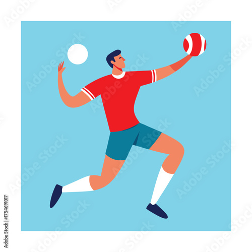 Male Volleyball Player Serving Ball In Flat Design