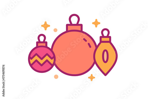 Three vibrant Christmas baubles with sparkling accents for winter holidays