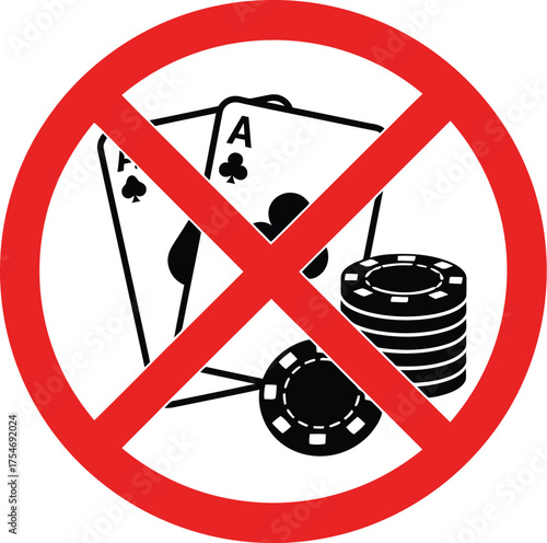 Prohibition sign vector graphic gambling ban no casino chips cards icon eps scalable