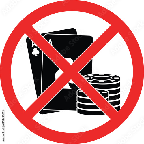 Prohibition sign no gambling cards chips vector icon isolated scalable eps illustration