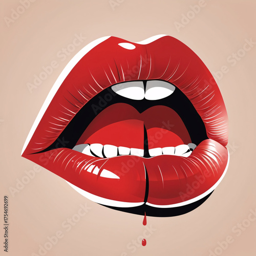 3D render of vibrant red female lips with a smooth glossy texture isolated on a white background