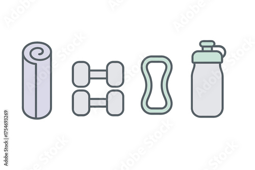 Essential fitness gear set with yoga mat dumbbells resistance band and water bottle