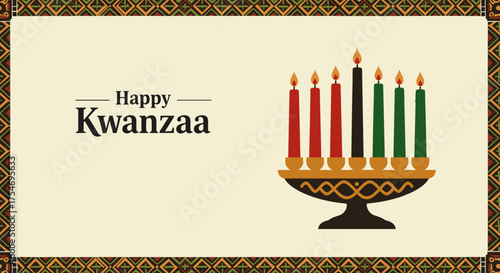 Kwanzaa celebration banner with colorful candles and traditional symbols  