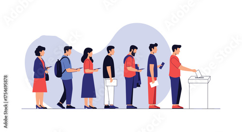People wait in line to cast their votes at a polling station.