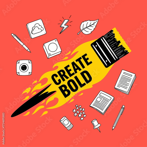 Unleash bold creativity with a flaming paintbrush, a conceptual vector illustration showing the spark of ideas and digital design tools