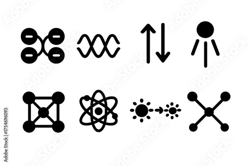 Quantum Entanglement Icons. Quantum Entanglement. Filled icon set of Quantum Entanglement: two electrons,