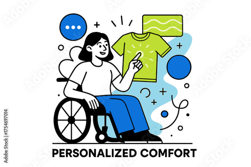 Adaptive Fashion Design. Inclusive fashion for people with disabilities. Character customizing glowing