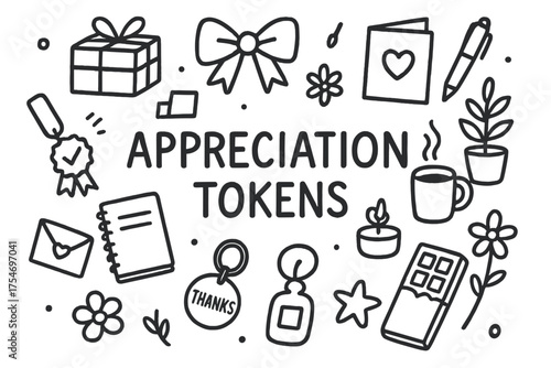 Appreciation Tokens Doodle. Appreciation tokens. Hand-drawn doodle illustration of Appreciation tokens. Gift
