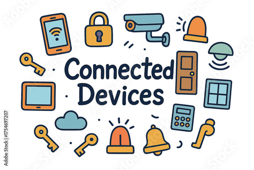Connected Technology Doodles. Connected Devices. Hand-drawn doodle illustration of Connected Devices.
