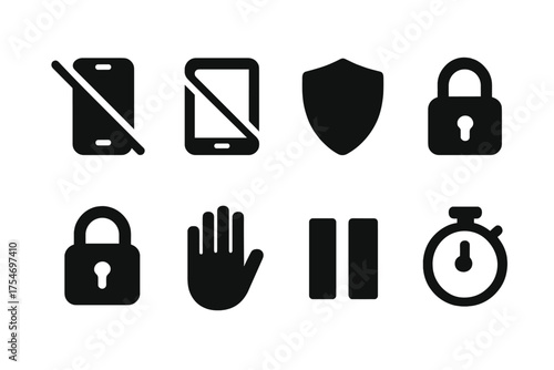 Digital Boundaries Icons. Digital Boundaries. Filled icon set of Digital Boundaries: crossed-out phone, tablet