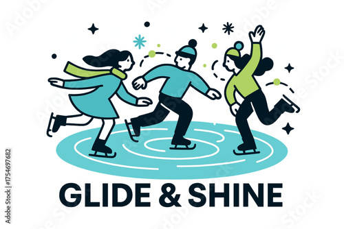 Glowing Ice Rink. Snowy landscapes and festive settings. Abstract glowing ice skating rink with floating