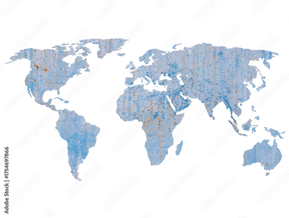 Fototapeta premium World map on blue colored metal surface 
