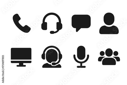 Wallpaper Mural Call Center Icons. Call Center. Filled icon set of Call Center: telephone, headset, chat bubble, person, Torontodigital.ca
