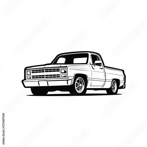 Classic Pickup Muscle Truck Vector Monochrome Silhouette Icon Isolated