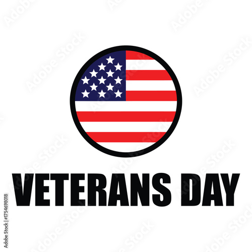 veterans day emblem with circular american flag design, bold black text, patriotic symbol honoring usa military service and national pride