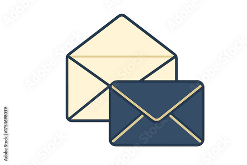 Two overlapping envelopes communication icons with dark blue and cream colors