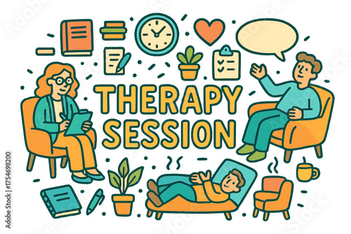 Therapy Session Illustration. Therapy Session. Hand-drawn doodle illustration of Therapy Session. psychologist