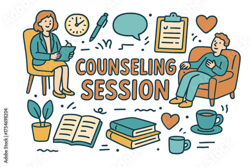 Counseling Doodle Art. Counseling Session. Hand-drawn doodle illustration of Counseling Session. counselor,