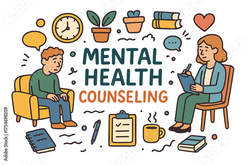 Counseling Doodle Art. Mental Health Counseling. Hand-drawn doodle illustration of Mental Health Counseling.
